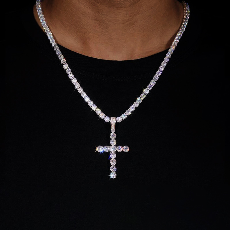 8.8ctw S925 Sterling Silver 6mm Moissanite Cross Pendant Iced Out