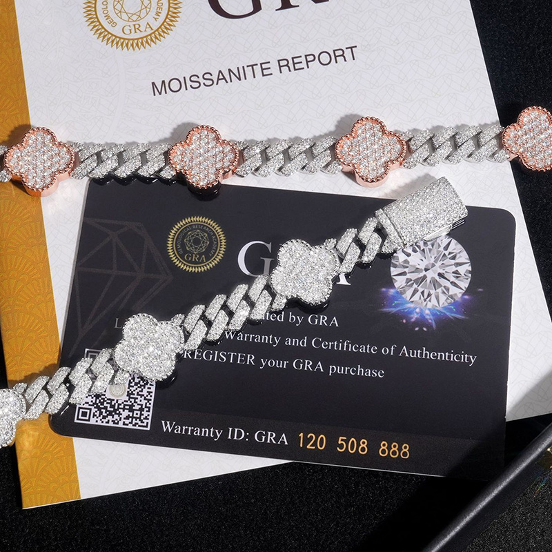 8mm 925s & Vvs Moissanite Four Leaves Cuban Chain With Iced Out Shine - Image 3