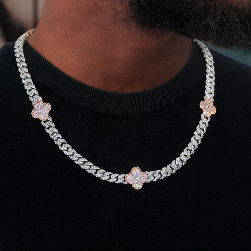 8mm 925s & Vvs Moissanite Four Leaves Cuban Chain With Iced Out Shine - Image 4