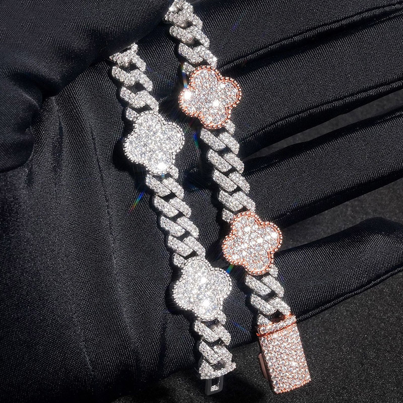 8mm 925s & Vvs Moissanite Four Leaves Cuban Chain With Iced Out Shine - Image 5