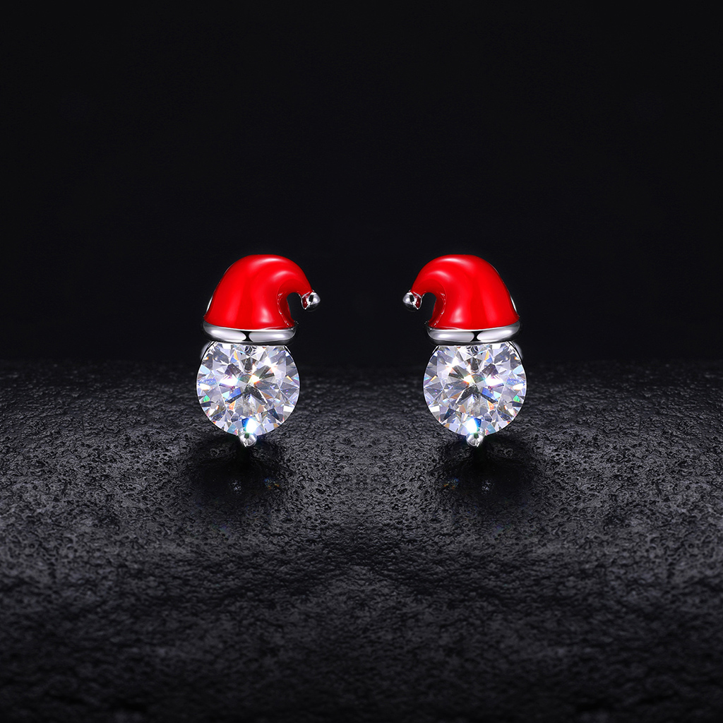 S925 & Moissanite Santa Hat Round Cut Stud Earrings With Iced Out Shine - Image 3