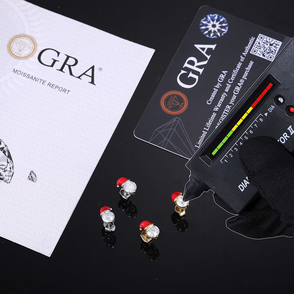 S925 & Moissanite Santa Hat Round Cut Stud Earrings With Iced Out Shine - Image 4