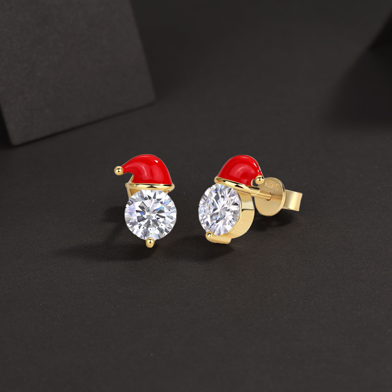 S925 & Moissanite Santa Hat Round Cut Stud Earrings With Iced Out Shine - Image 5