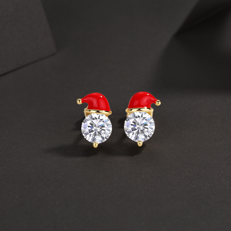 S925 & Moissanite Santa Hat Round Cut Stud Earrings With Iced Out Shine - Image 6