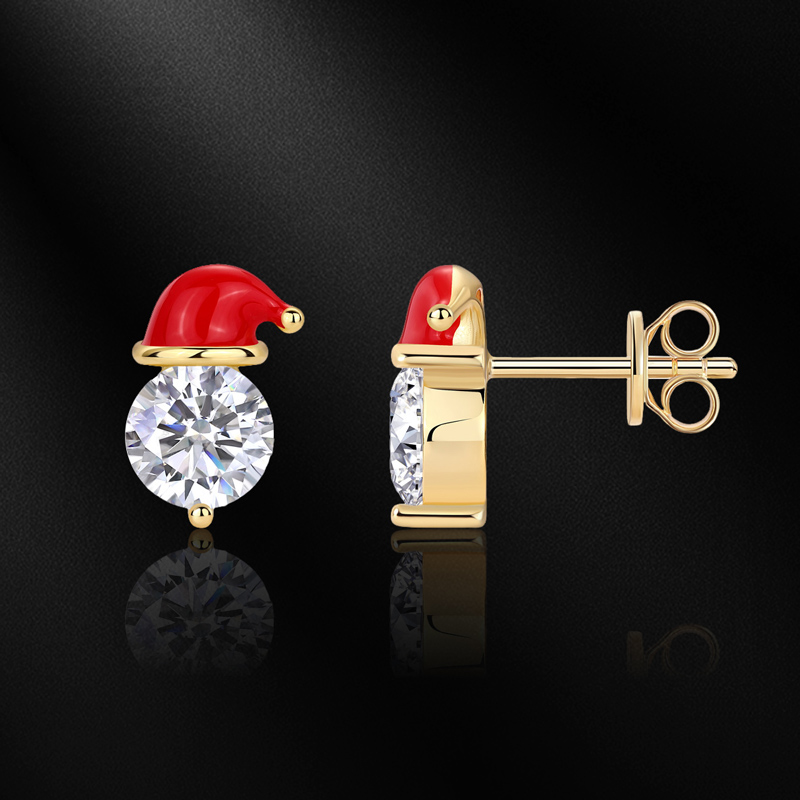 S925 & Moissanite Santa Hat Round Cut Stud Earrings With Iced Out Shine - Image 7