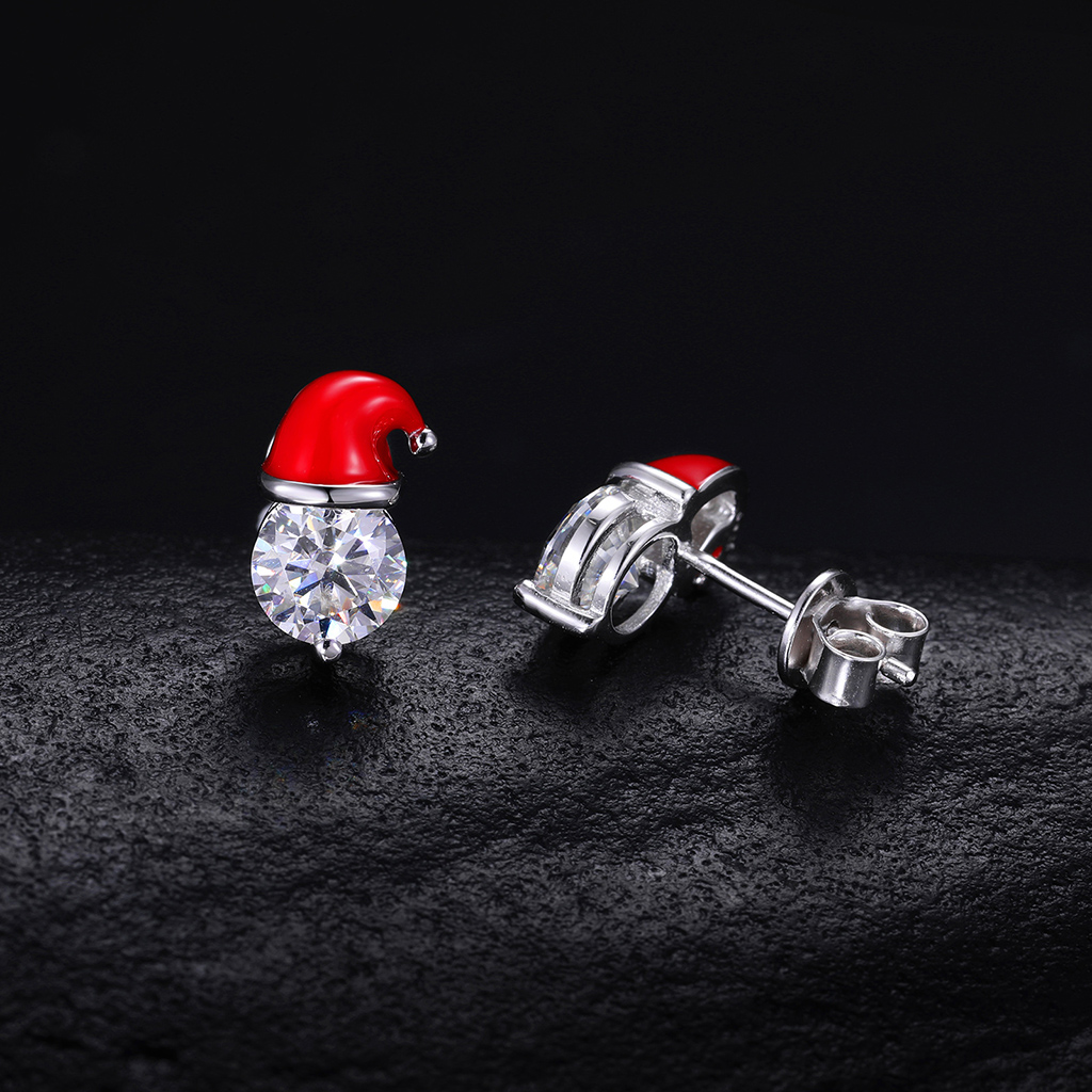 S925 & Moissanite Santa Hat Round Cut Stud Earrings With Iced Out Shine - Image 8