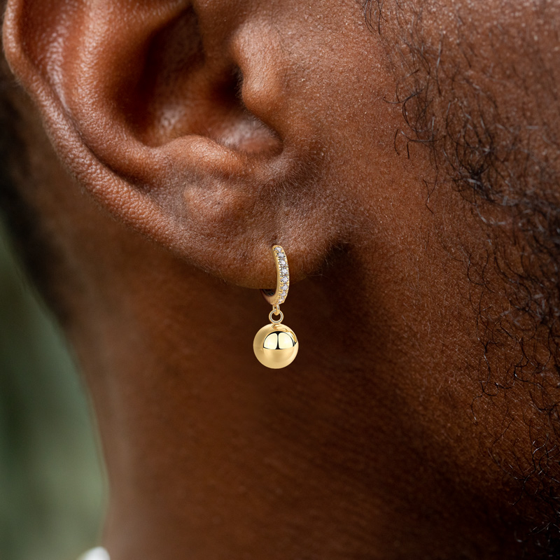 S925 & Moissanite Round Bead Hoop Earrings In Gold With Iced Out Shine - Image 3