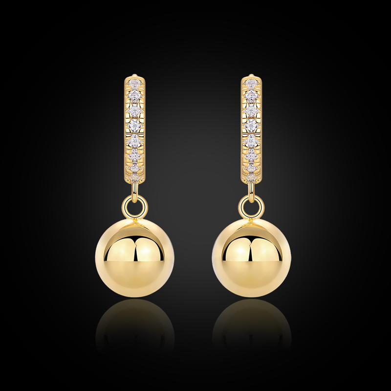 S925 & Moissanite Round Bead Hoop Earrings In Gold With Iced Out Shine - Image 4