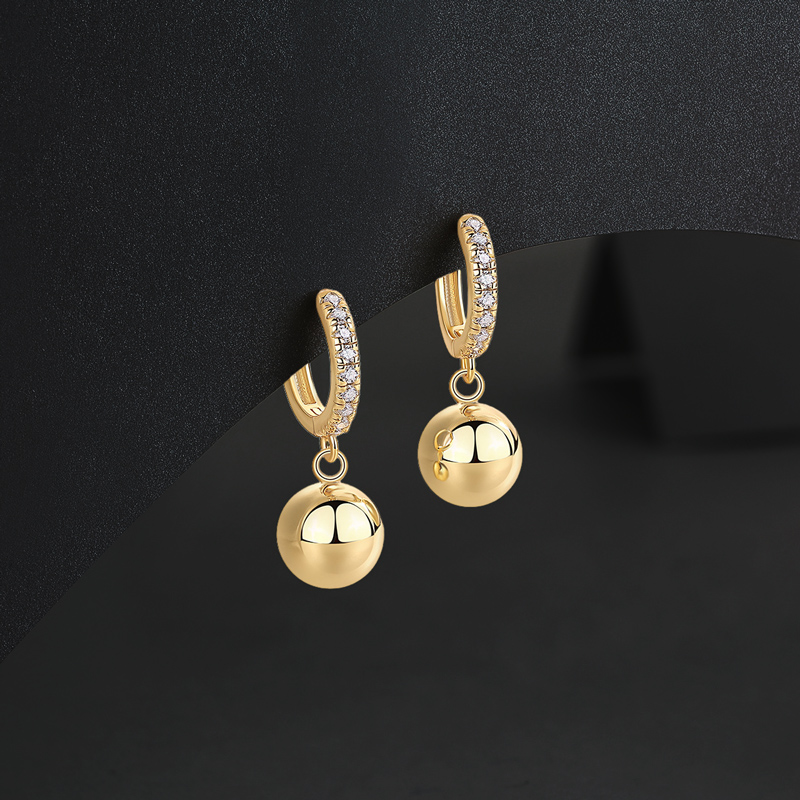 S925 & Moissanite Round Bead Hoop Earrings In Gold With Iced Out Shine - Image 5