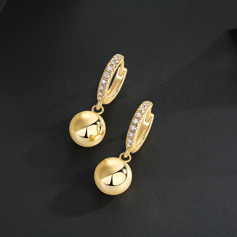 S925 & Moissanite Round Bead Hoop Earrings In Gold With Iced Out Shine - Image 6