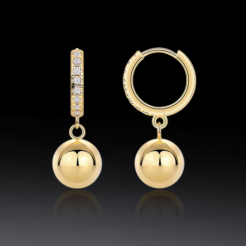 S925 & Moissanite Round Bead Hoop Earrings In Gold With Iced Out Shine