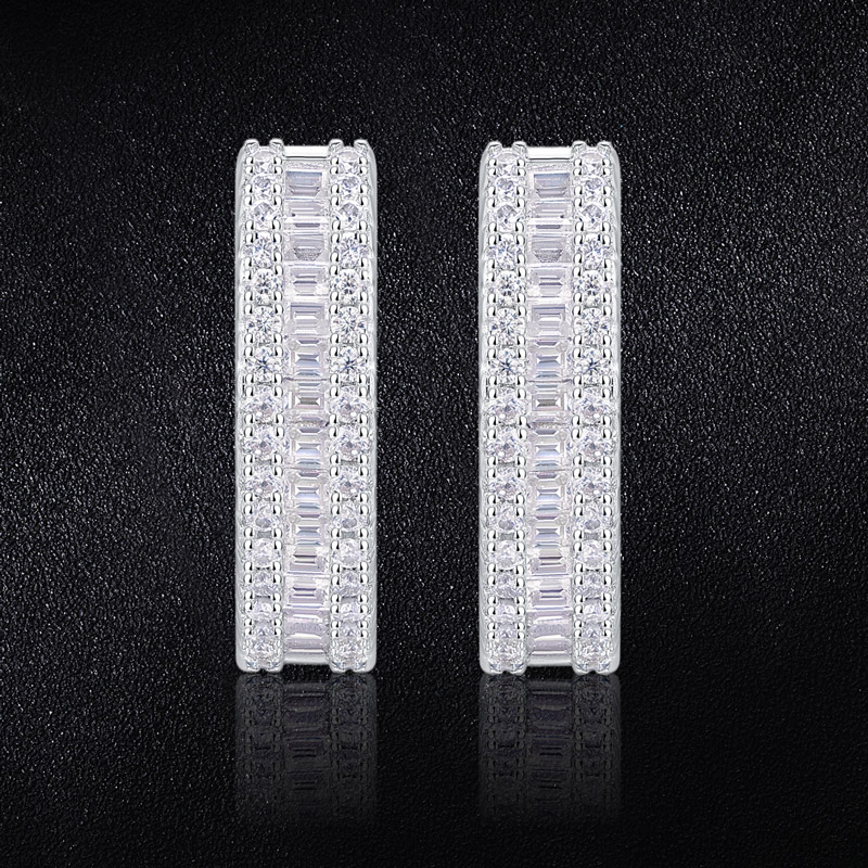 Moissanite Triple Row Hoop Earrings In S925 Silver With Iced Out Shine - Image 4