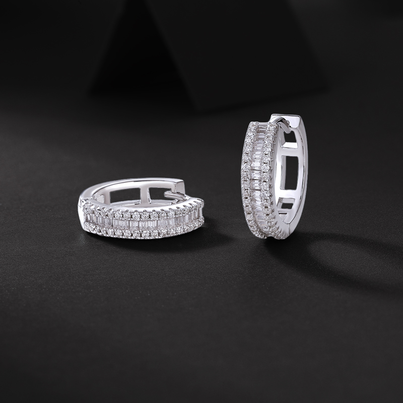 Moissanite Triple Row Hoop Earrings In S925 Silver With Iced Out Shine - Image 5