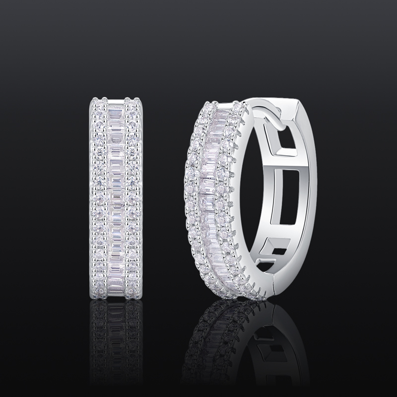 Moissanite Triple Row Hoop Earrings In S925 Silver With Iced Out Shine