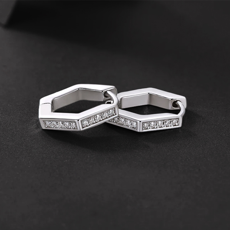 S925 & Moissanite Hexagon Hoop Earrings Iced Out Shine With Street Luxury - Image 5