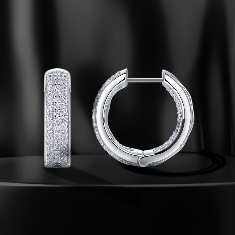 S925 & Moissanite 3-row Hoop Earrings In White Gold With Iced Out Shine - Image 4