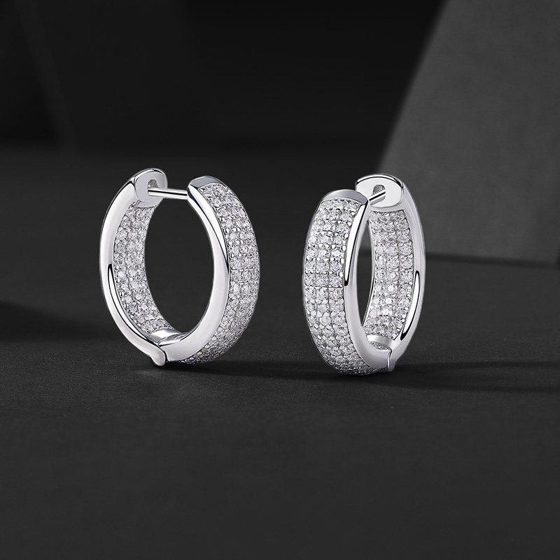 S925 & Moissanite 3-row Hoop Earrings In White Gold With Iced Out Shine - Image 5