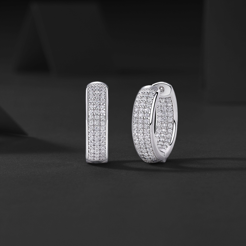 S925 & Moissanite 3-row Hoop Earrings In White Gold With Iced Out Shine - Image 7