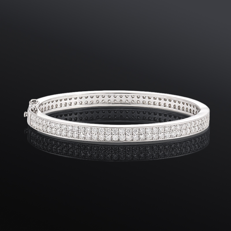 S925 & Moissanite 2-row Women's Bangle Bracelet In White Gold Iced Out - Image 3