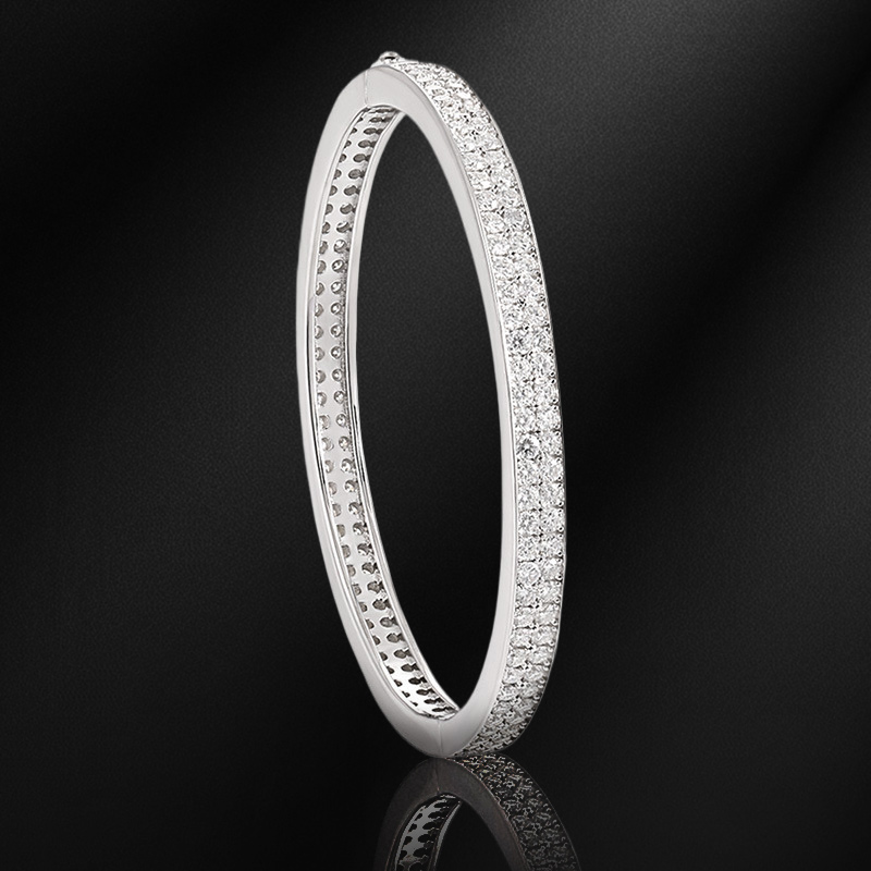 S925 & Moissanite 2-row Women's Bangle Bracelet In White Gold Iced Out - Image 4