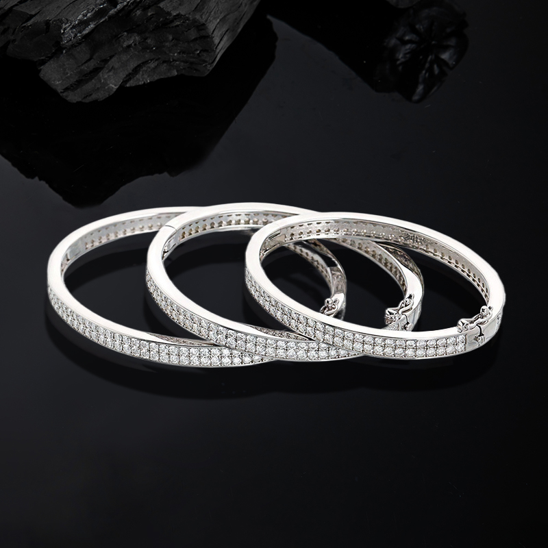 S925 & Moissanite 2-row Women's Bangle Bracelet In White Gold Iced Out - Image 5