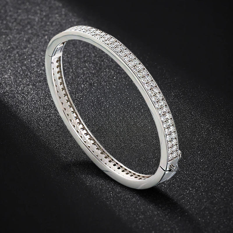 S925 & Moissanite 2-row Women's Bangle Bracelet In White Gold Iced Out
