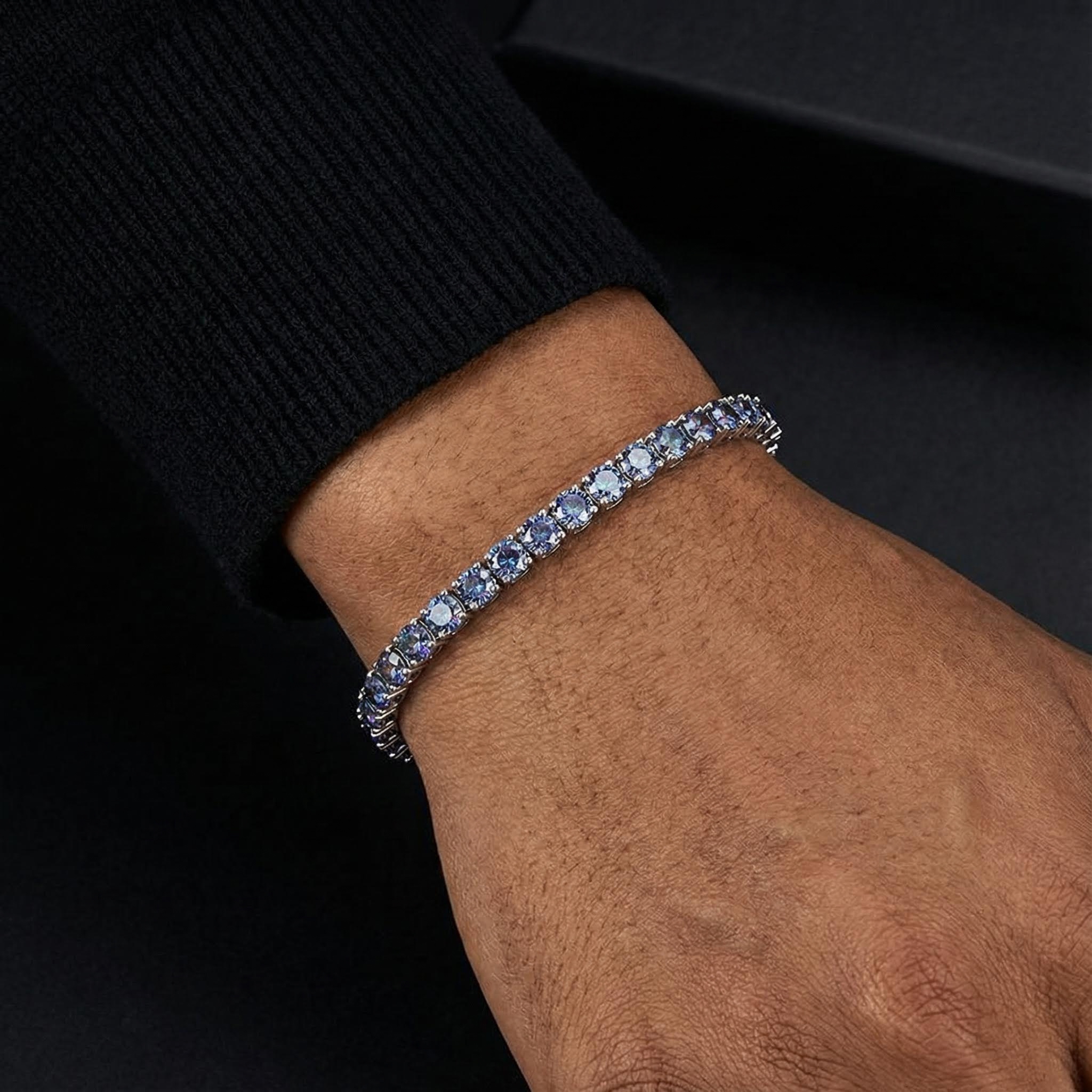 3mm/4mm/5mm S925 & Moissanite Colorful Blue Tennis Bracelet Iced Out - Image 3