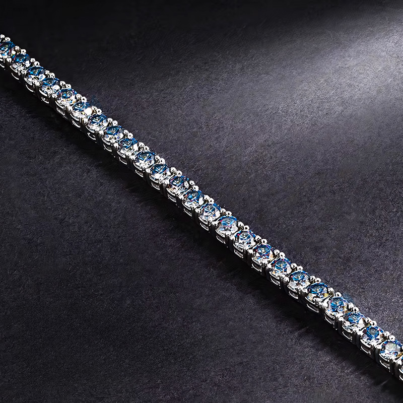 3mm/4mm/5mm S925 & Moissanite Colorful Blue Tennis Bracelet Iced Out - Image 4