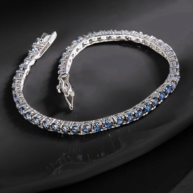 3mm/4mm/5mm S925 & Moissanite Colorful Blue Tennis Bracelet Iced Out - Image 6