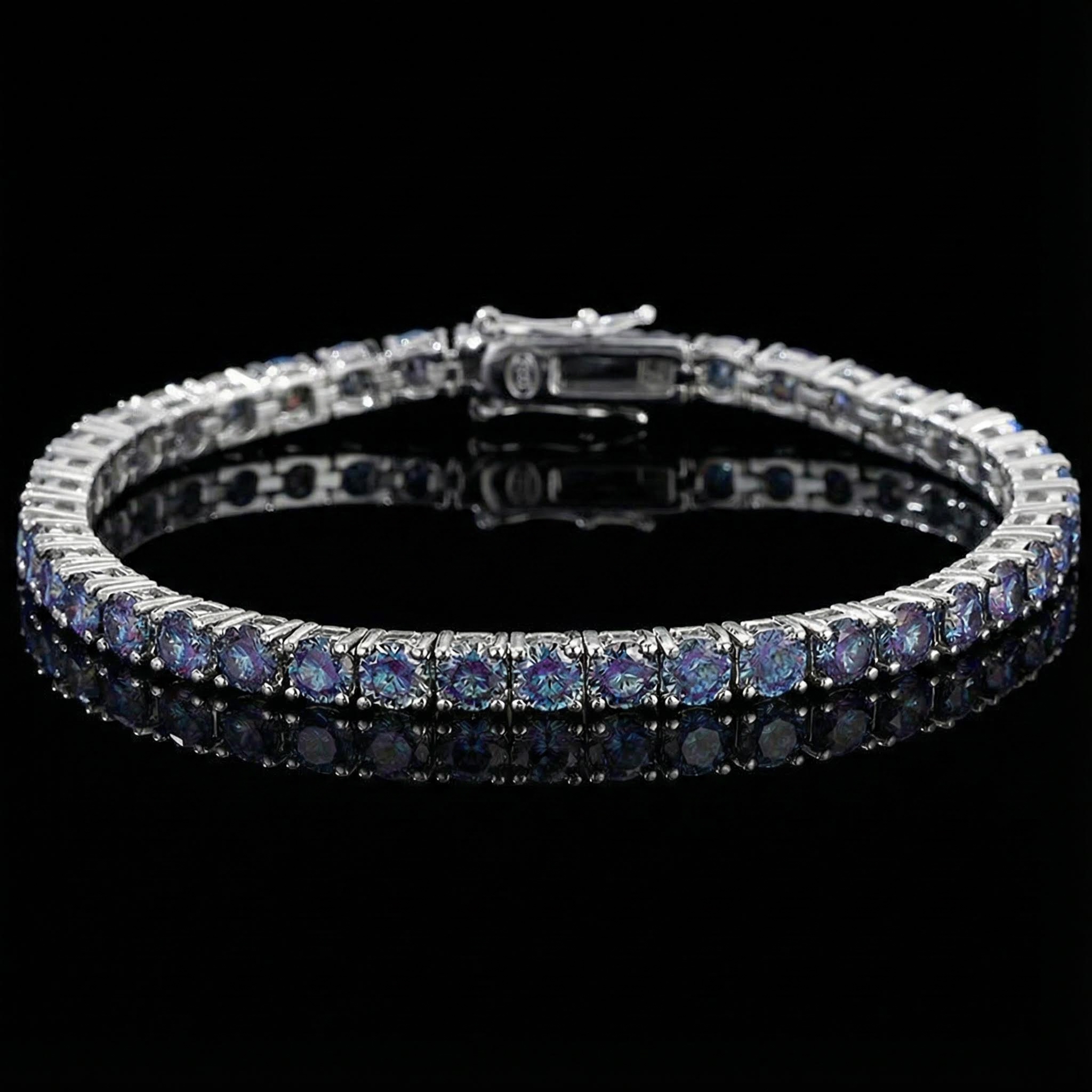 3mm/4mm/5mm S925 & Moissanite Colorful Blue Tennis Bracelet Iced Out