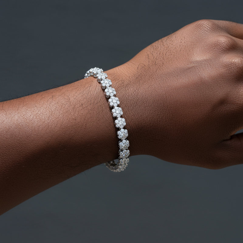 4.5mm S925 & Moissanite Flower Bracelet Iced Out Shine With Street Luxury