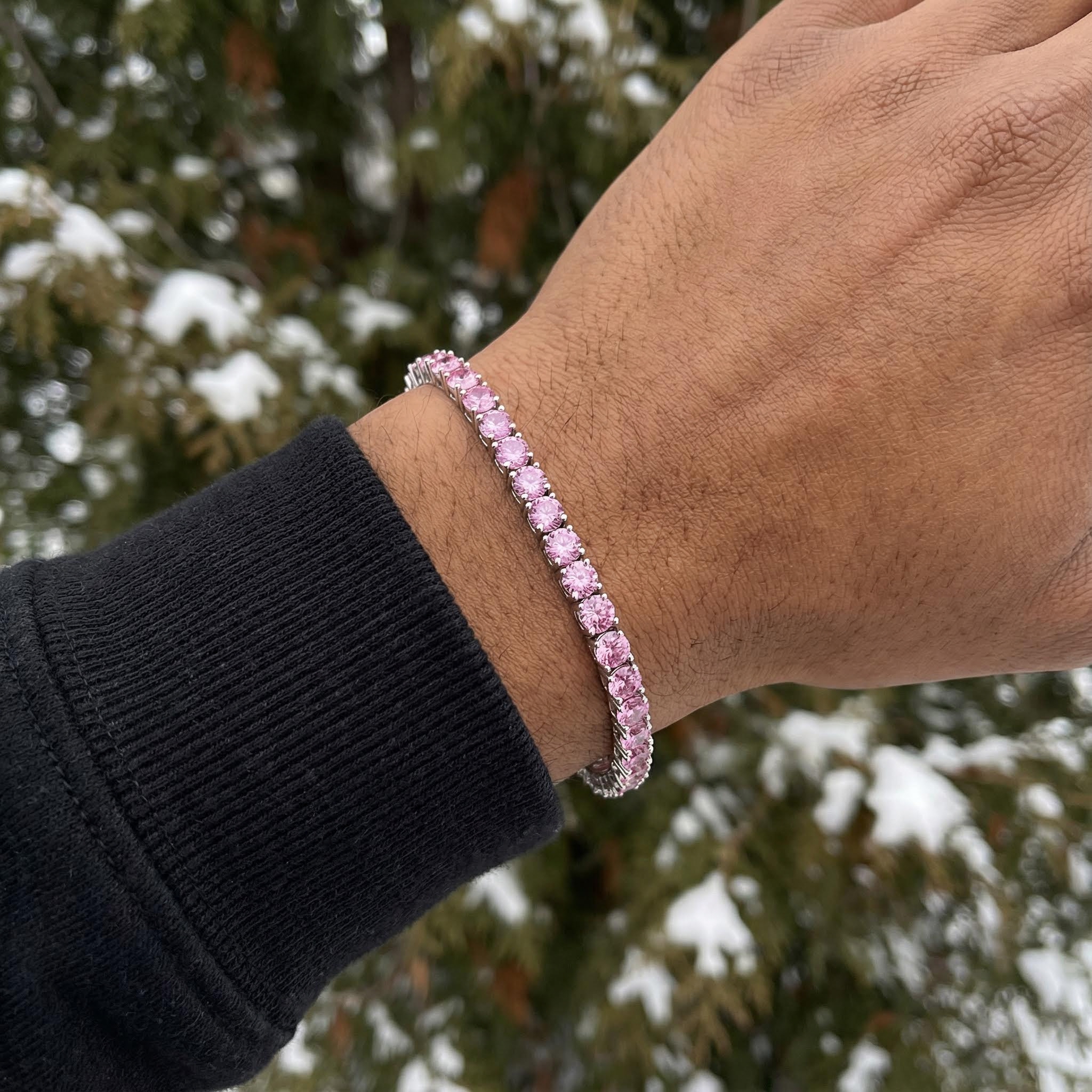 3mm/4mm/5mm S925 & Moissanite Pink Tennis Bracelet With Iced Out Shine - Image 3