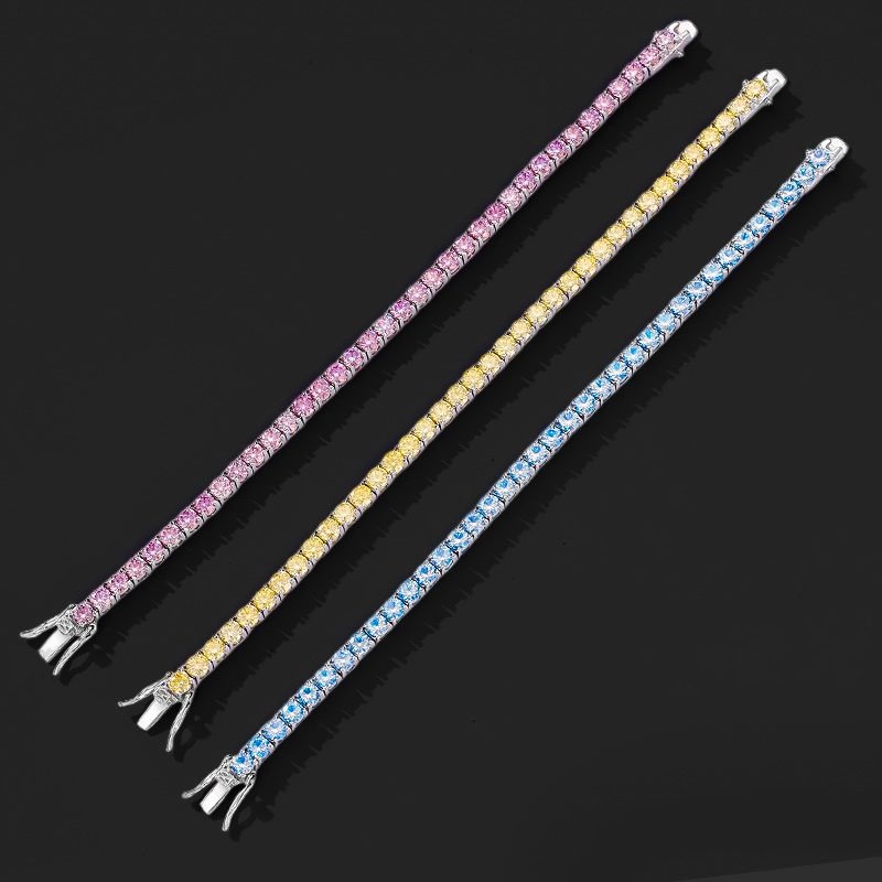 3mm/4mm/5mm S925 & Moissanite Pink Tennis Bracelet With Iced Out Shine - Image 6