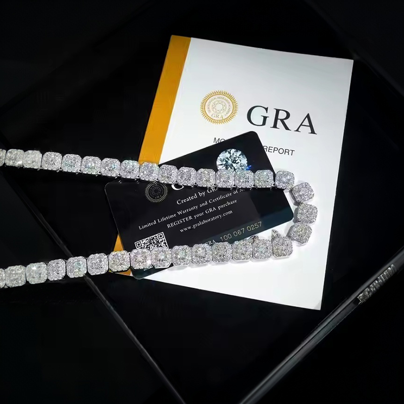 10mm S925 Moissanite Cluster Tennis Chain In White Gold Iced Out - Image 3