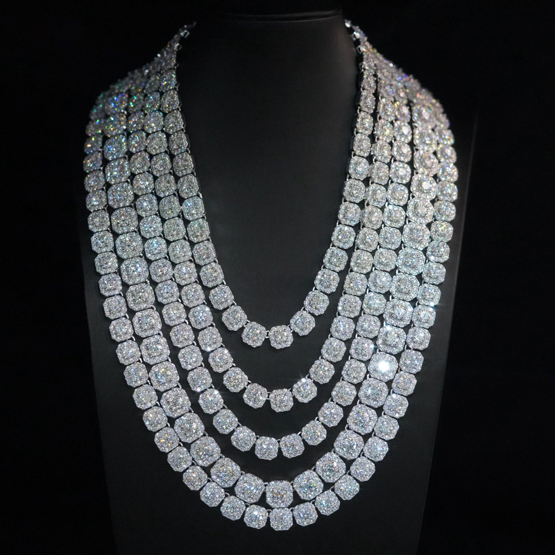 10mm S925 Moissanite Cluster Tennis Chain In White Gold Iced Out - Image 5