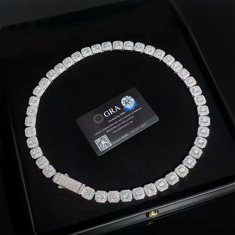 10mm S925 Moissanite Cluster Tennis Chain In White Gold Iced Out - Image 6