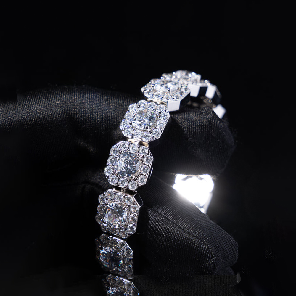 10mm S925 Moissanite Cluster Tennis Chain In White Gold Iced Out - Image 7