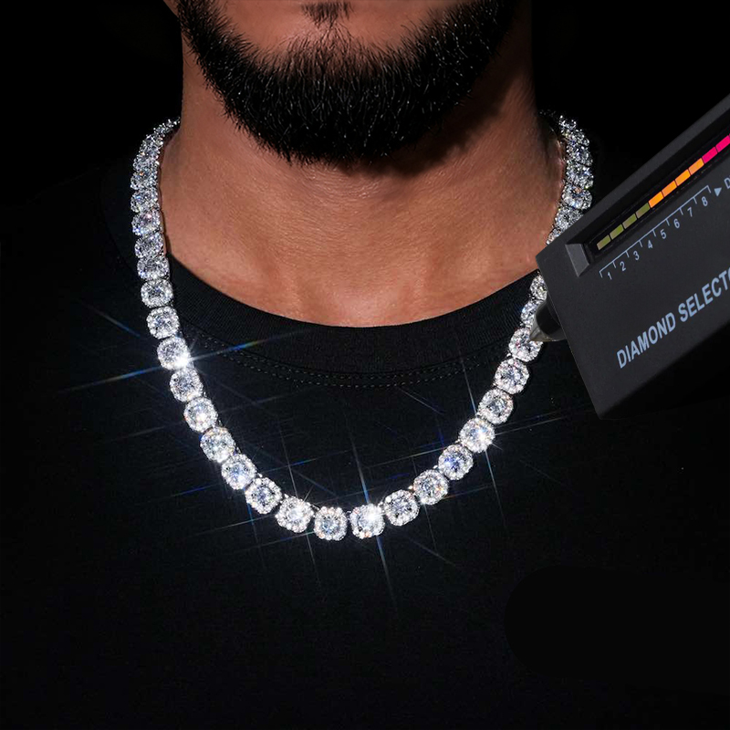 10mm S925 Moissanite Cluster Tennis Chain In White Gold Iced Out