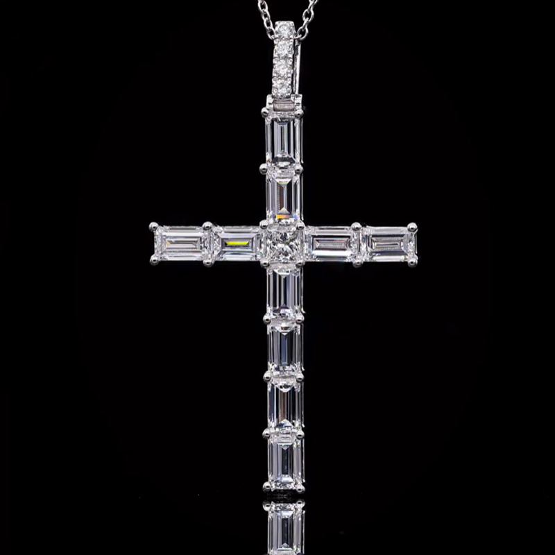 S925 & Moissanite Baguette Cut Cross Pendant With Iced Out Shine