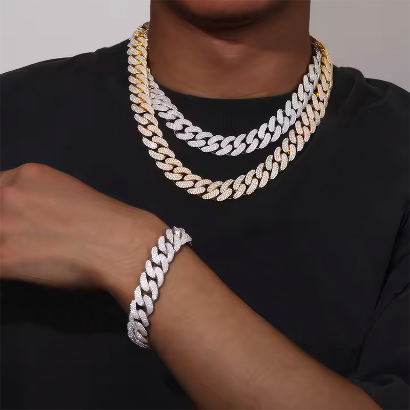12mm S925 & Moissanite Two Row Miami Cuban Chain With Iced Out Shine - Image 3