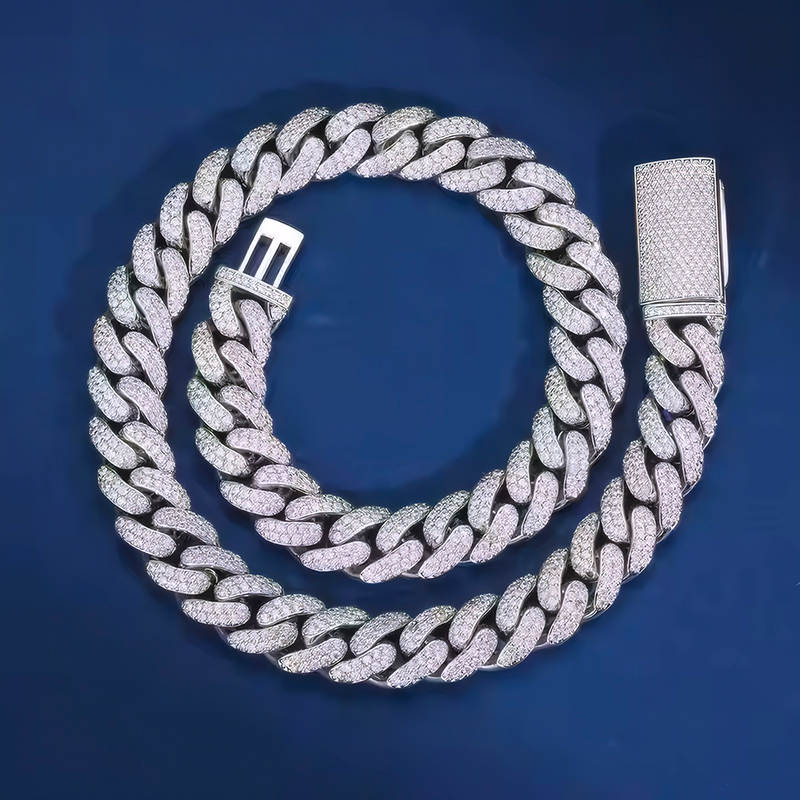 12mm S925 & Moissanite Two Row Miami Cuban Chain With Iced Out Shine - Image 4