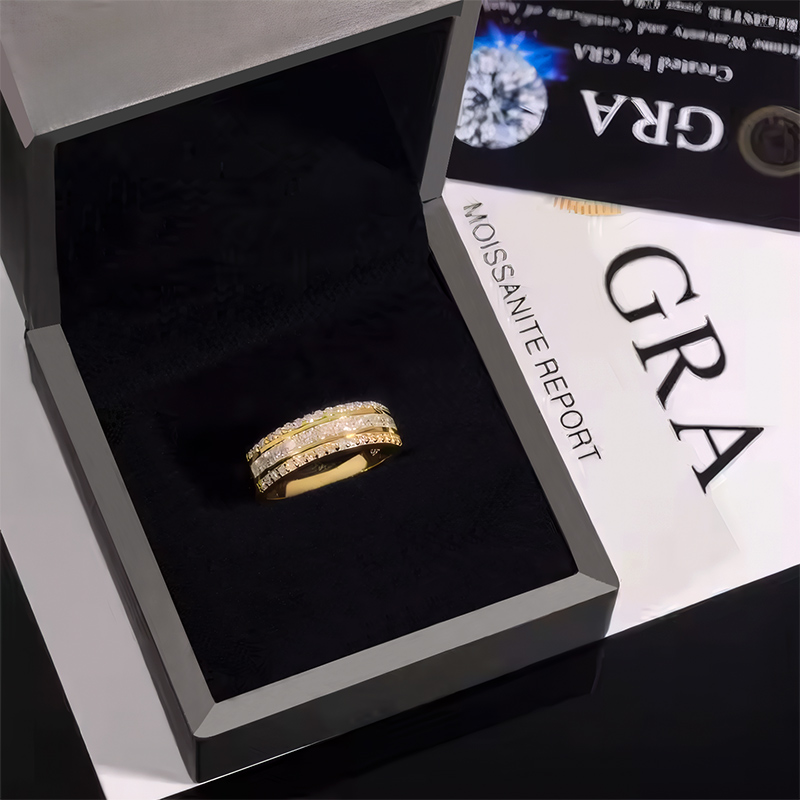 S925 & Moissanite Three Row Band Ring Iced Out Shine With Street Luxury - Image 6