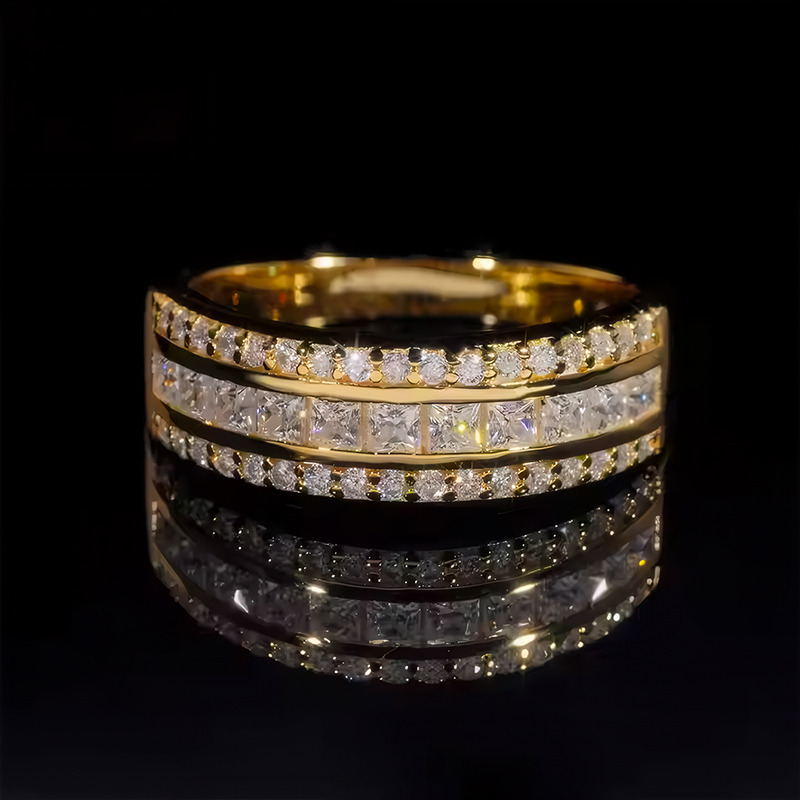 S925 & Moissanite Three Row Band Ring Iced Out Shine With Street Luxury