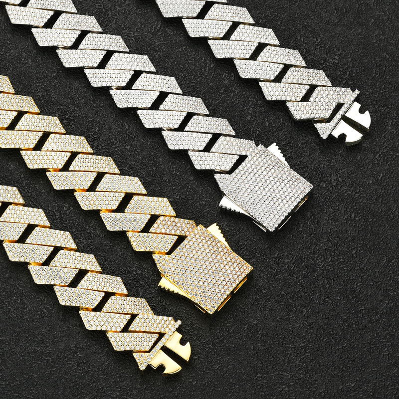 20mm S925 & Moissanite Four Row Prong Cuban Chain With Iced Out Shine - Image 4