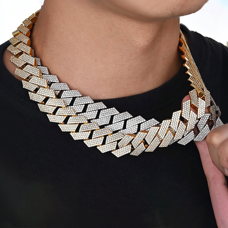 20mm S925 & Moissanite Four Row Prong Cuban Chain With Iced Out Shine