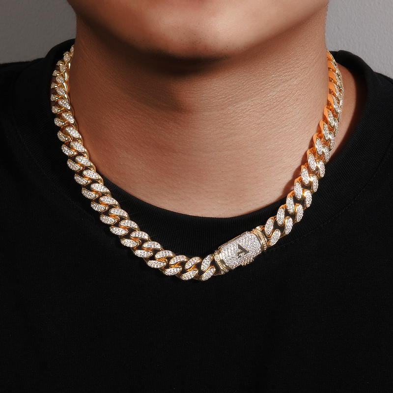 12mm S925 & Moissanite Initial Letter Cuban Chain With Iced Out Shine