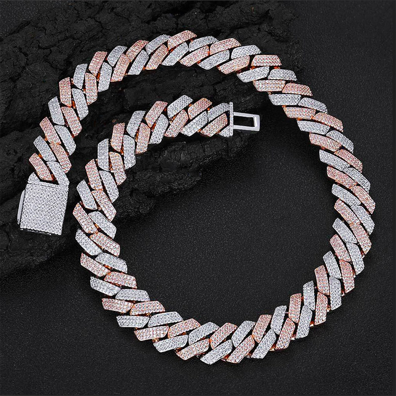 20mm S925 Rose & White Gold Moissanite Prong Cuban Link Chain Iced Out - Image 3