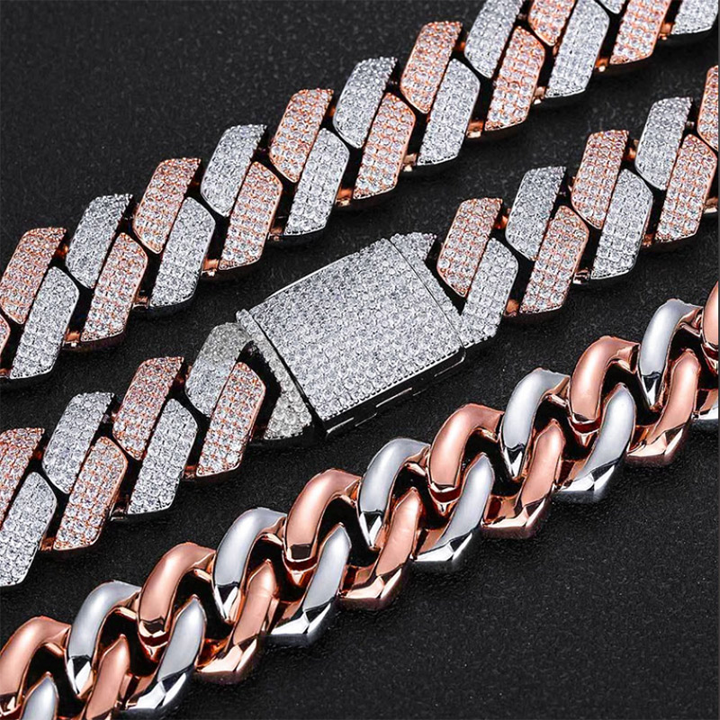 20mm S925 Rose & White Gold Moissanite Prong Cuban Link Chain Iced Out - Image 5