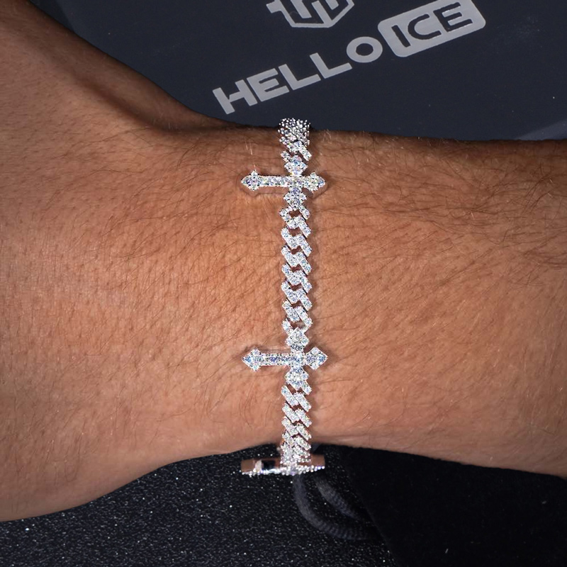 6mm S925 & Moissanite Cross Cuban Bracelet In White Gold Iced Out - Image 3