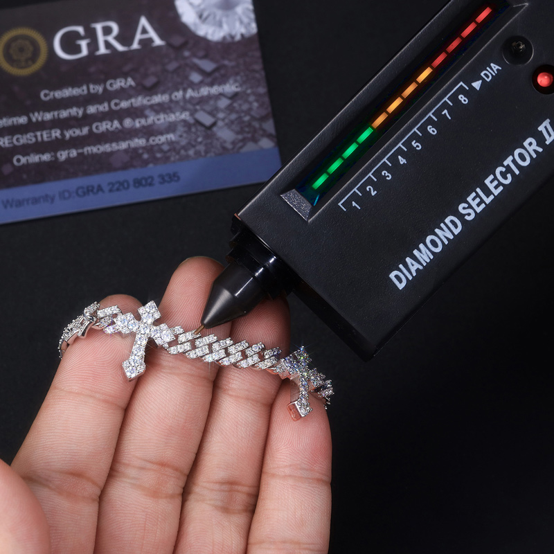 6mm S925 & Moissanite Cross Cuban Bracelet In White Gold Iced Out - Image 4